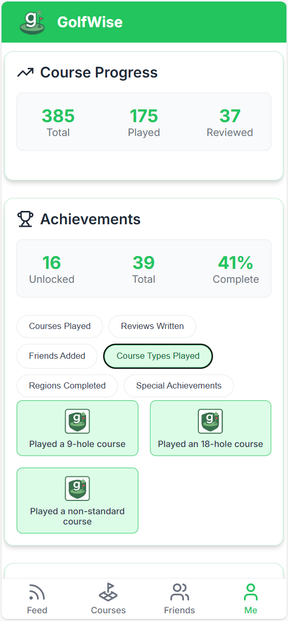 GolfWise achievements preview